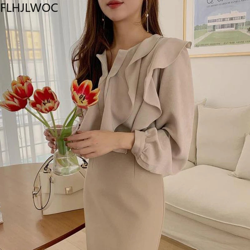 2021 Female Fashion Korea Chic Tops Blusas Women Long Sleeve Elegant Basic Wear Office Lady Work Bow Tie Shirt Blouses Kent Store