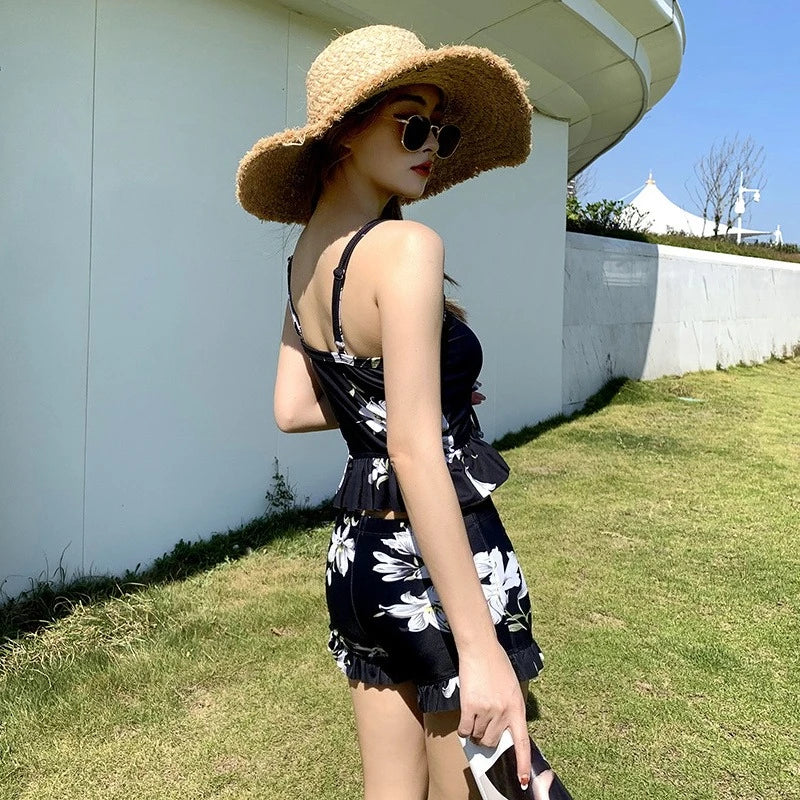Modest Tankini Sets for Women High Waisted Boyleg Swimwear with Ruffle Sleeve Cover Up 3PCS Beachwear Kent Store