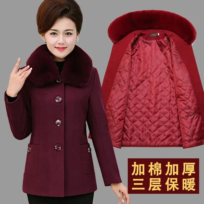 Mother Wear Wwoolen Coat Women Velvet Thick Middle-Aged And Elderly Women's Autumn And Winter Woolen Coats For The Elderly Kent Store