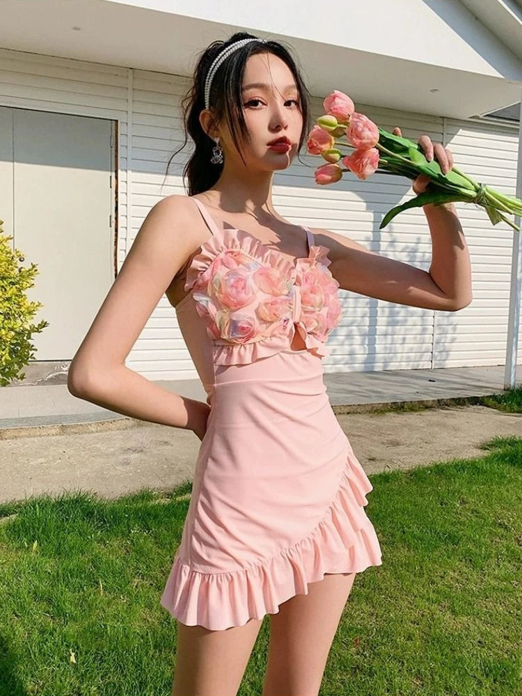 Women's 2026 New One Piece Skirted Swimsuit Slimming Modest Swimwear Vintage Beach Dress For Hot Spring Vacation Kent Store