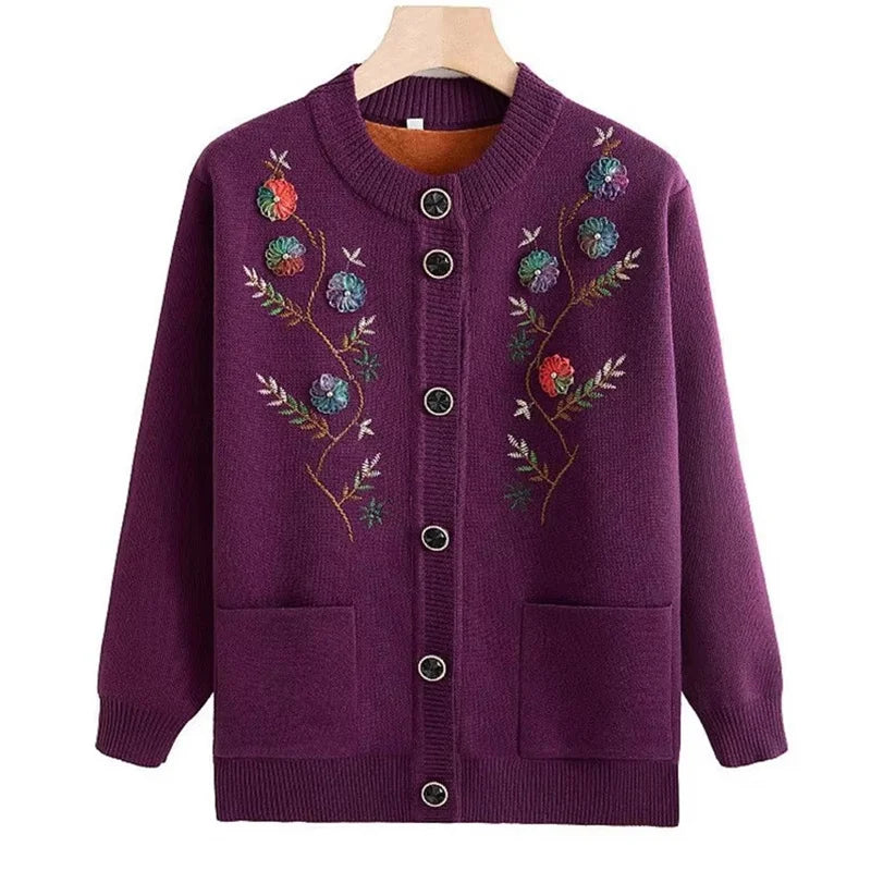 Women Long Sleeved Sweater Bottoming Shirt Grandma Cardigan Middle-aged and Elderly New Printed Spring Autumn Mother Wear Coat Kent Store