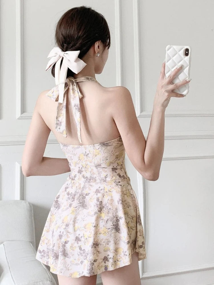 New Summer Floral Print Monokini Women Sexy Halter Dress Style Swimsuit Beach Vacation Bathing Suit Kent Store