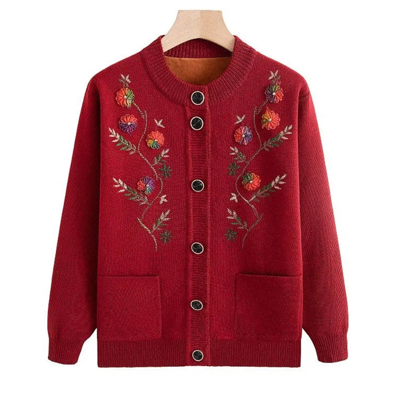 Women Long Sleeved Sweater Bottoming Shirt Grandma Cardigan Middle-aged and Elderly New Printed Spring Autumn Mother Wear Coat Kent Store