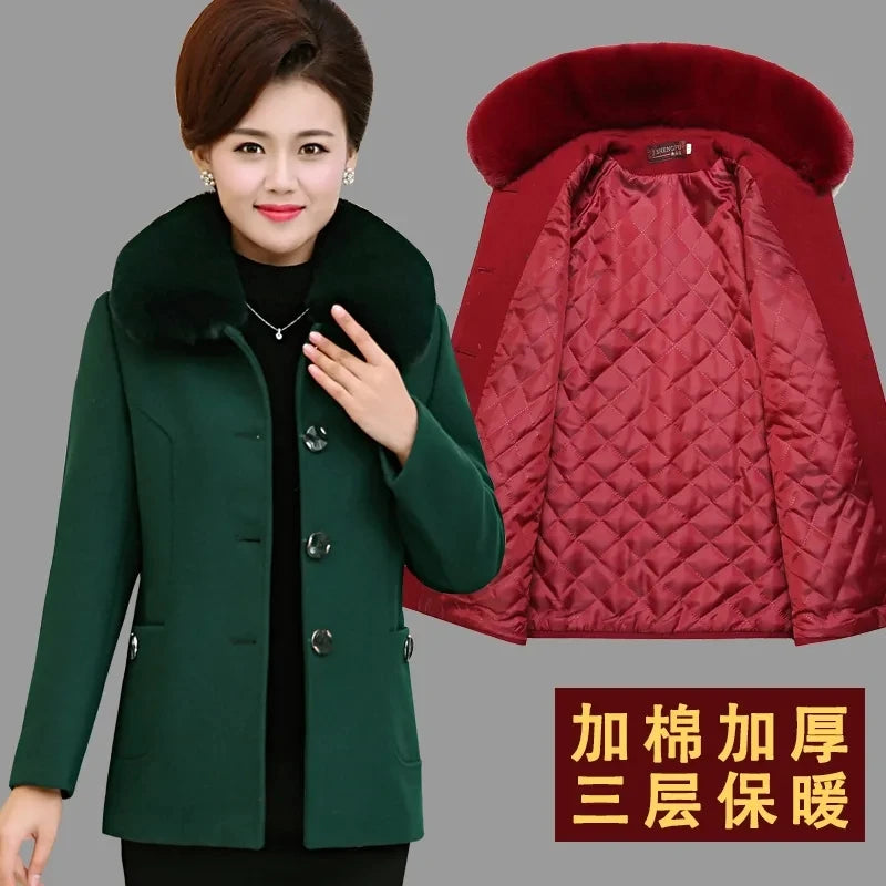 Mother Wear Wwoolen Coat Women Velvet Thick Middle-Aged And Elderly Women's Autumn And Winter Woolen Coats For The Elderly Kent Store