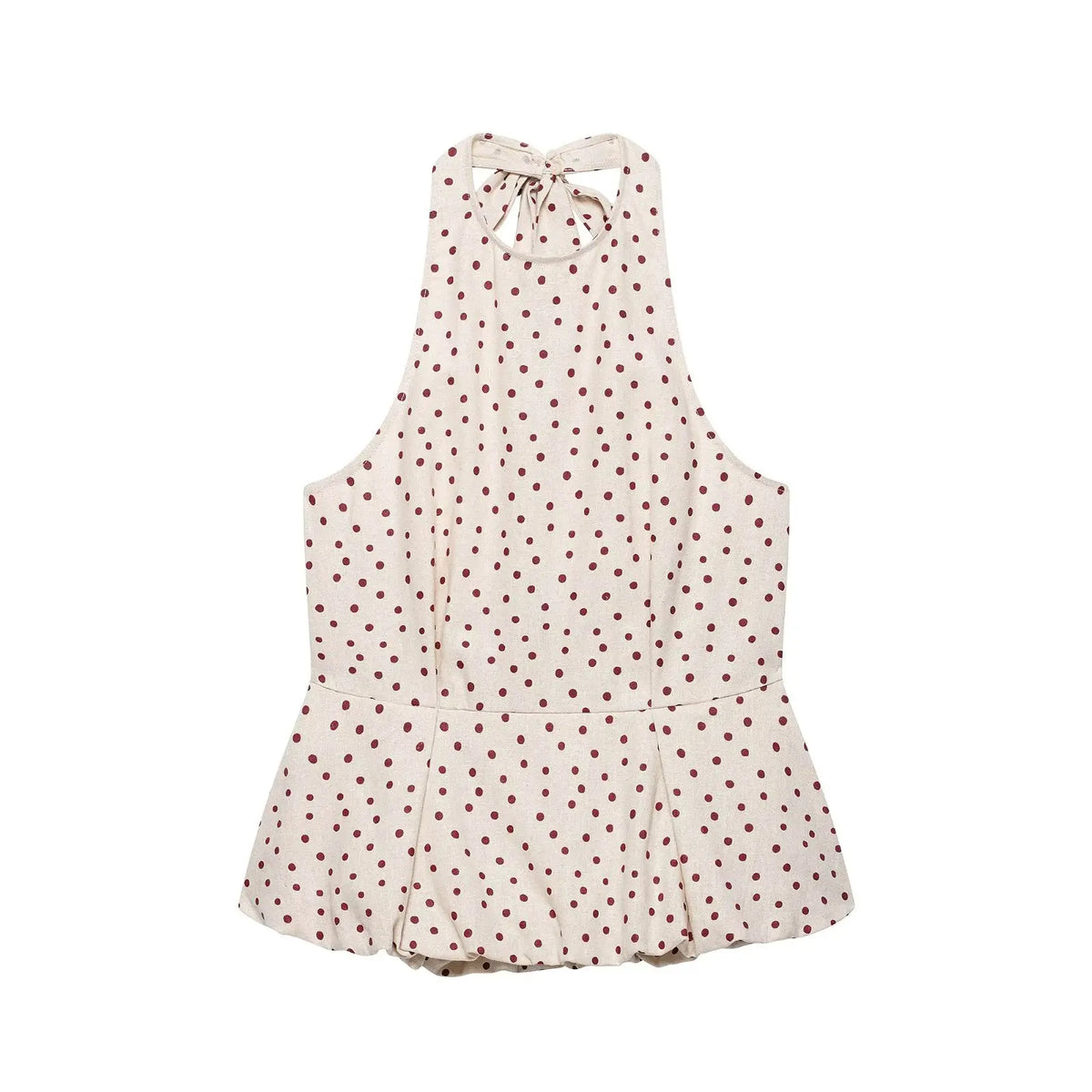 HH Polka Dot Halter Neck Top For Women 2026 Summer Tie Back Sleeveless Peplum Blouse Elegant Daily Vacation Business Wear Kent Store