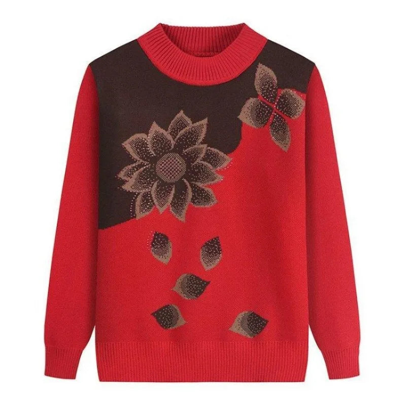 Middle-aged  Elderly Women's Autumn Winter Mothers Wear Long-sleeved Pullover Sweater Plus Velvet Thickened Kent Store