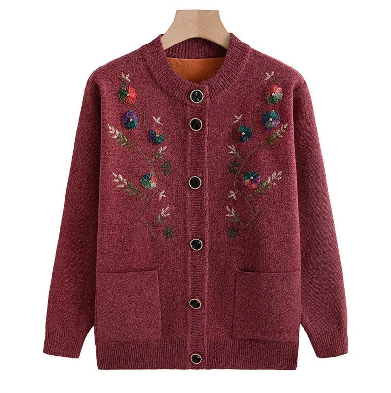 Women Long Sleeved Sweater Bottoming Shirt Grandma Cardigan Middle-aged and Elderly New Printed Spring Autumn Mother Wear Coat Kent Store