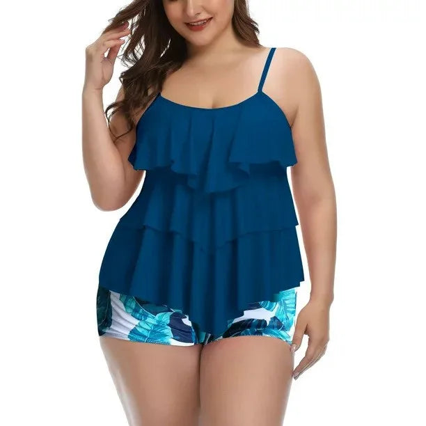 Women Swimwear Bikini Plus Size Bikinis Floral Print Swimsuit Spaghetti Strap Two Piece Swimsuit High Waist Shorts Woman Kent Store