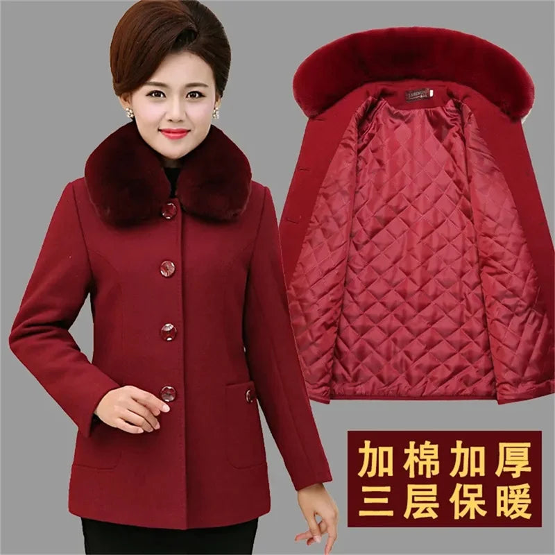 Mother Wear Wwoolen Coat Women Velvet Thick Middle-Aged And Elderly Women's Autumn And Winter Woolen Coats For The Elderly Kent Store