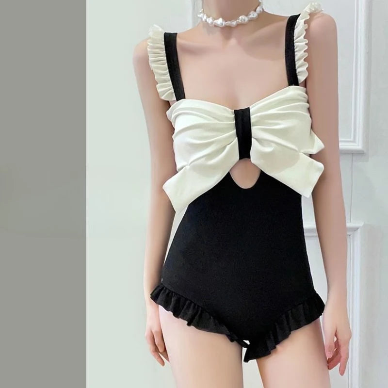 Cute Bowknot Detail Swimwear Ladies Elegant Backless One Piece Swimsuit Soft Pastel Color Swim Costume for Water Activities Kent Store