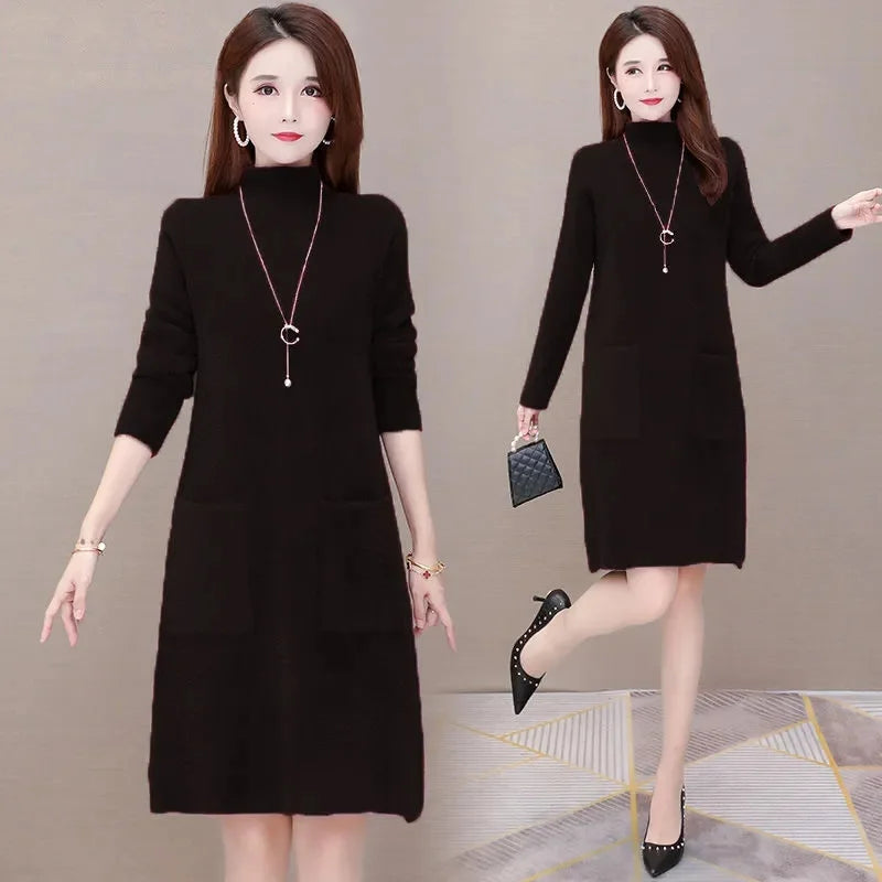 Fashion Thick Mink Velvet Long Sweater Dress Ladies Pullover Winter Wear Loose Mother Warm Dresses Women Elegant Purple 785 Kent Store