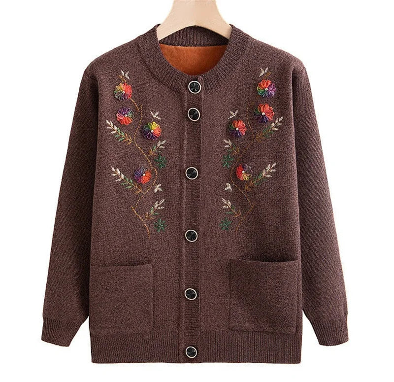 Women Long Sleeved Sweater Bottoming Shirt Grandma Cardigan Middle-aged and Elderly New Printed Spring Autumn Mother Wear Coat Kent Store