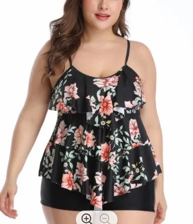 Women Swimwear Bikini Plus Size Bikinis Floral Print Swimsuit Spaghetti Strap Two Piece Swimsuit High Waist Shorts Woman Kent Store