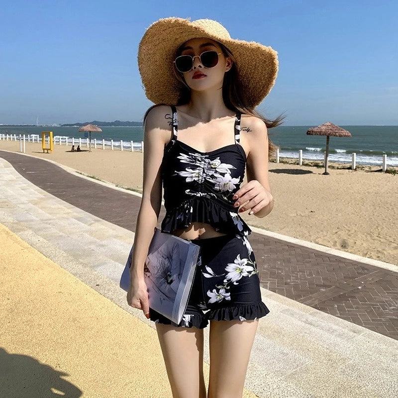 Modest Tankini Sets for Women High Waisted Boyleg Swimwear with Ruffle Sleeve Cover Up 3PCS Beachwear Kent Store