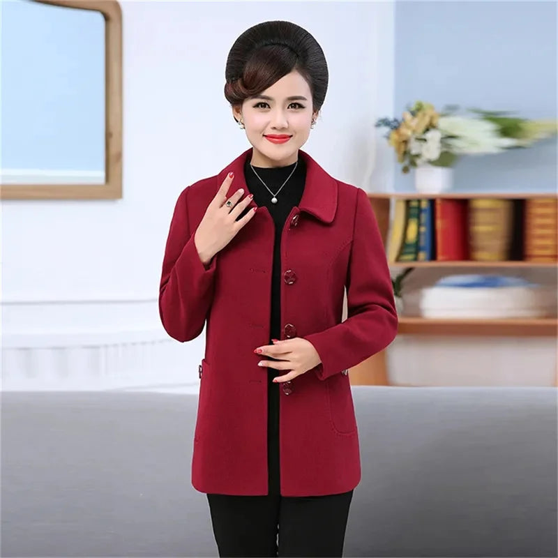 Mother Wear Wwoolen Coat Women Velvet Thick Middle-Aged And Elderly Women's Autumn And Winter Woolen Coats For The Elderly Kent Store