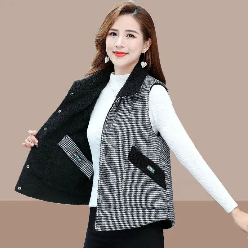Fashion Mother Autumn Winter Thick Vest Short Style Two Sided Wear Particle Velvet Warm Tank Jacket Female Sleeveless Waistcoat Kent Store