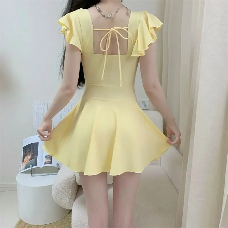 2026 New Women Skirted Swimdress Short Sleeve Tummy Control Swimsuit With Padding Slimming Hot Spring Bathing Suit Kent Store