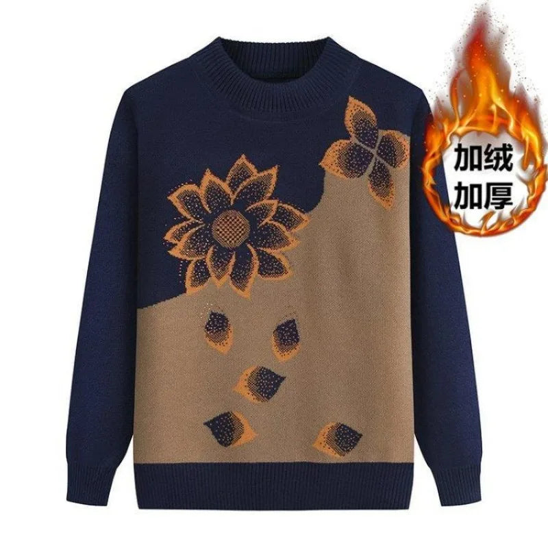 Middle-aged  Elderly Women's Autumn Winter Mothers Wear Long-sleeved Pullover Sweater Plus Velvet Thickened Kent Store