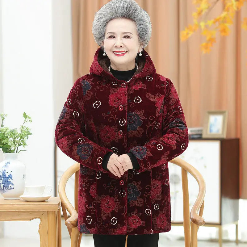 Grandma Wear Cotton-Padded Coat Middle-Aged Elderly Mother Winter Clothes Women Parkas Plus Velvet Thick Quilted Jacket XL-5XL Kent Store