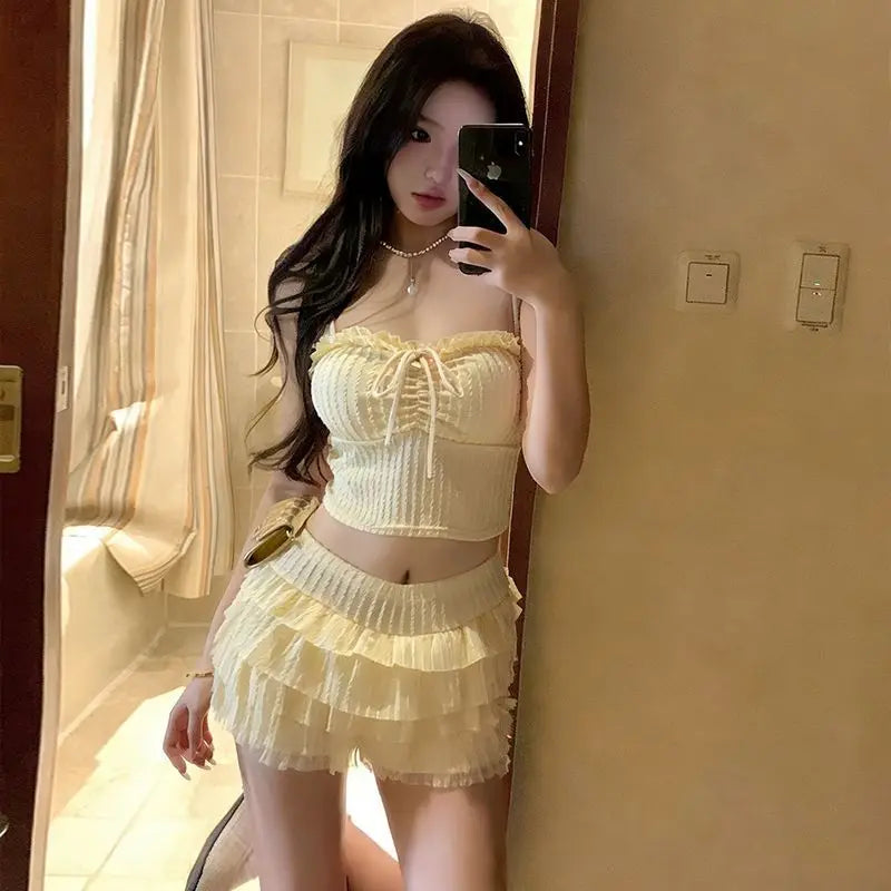 Trendy Pastel Bikini Sets Slim Fit 2 Piece Swimwear Cute Summer Beach Vacation Outfits Spa Hot Spring Cover Up Kent Store