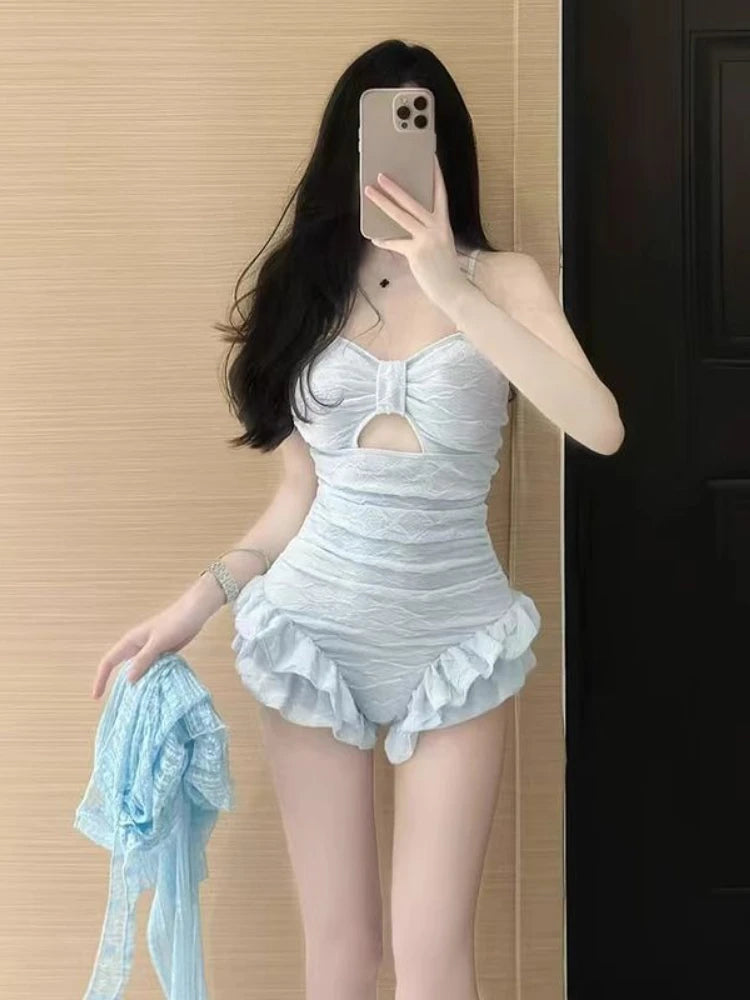 Modest Full Coverage Swimwear Female Lace Up Back Swimming Suit Cute Floral Print Rash Guard Sun Protection Pool Party Outfit Kent Store