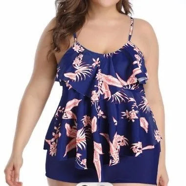Women Swimwear Bikini Plus Size Bikinis Floral Print Swimsuit Spaghetti Strap Two Piece Swimsuit High Waist Shorts Woman Kent Store