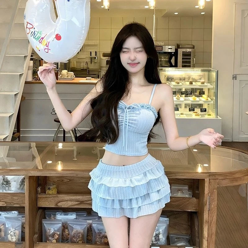 Trendy Pastel Bikini Sets Slim Fit 2 Piece Swimwear Cute Summer Beach Vacation Outfits Spa Hot Spring Cover Up Kent Store