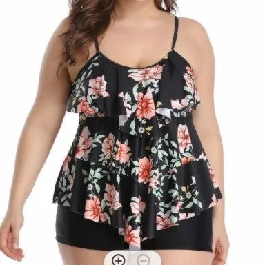 Women Swimwear Bikini Plus Size Bikinis Floral Print Swimsuit Spaghetti Strap Two Piece Swimsuit High Waist Shorts Woman Kent Store