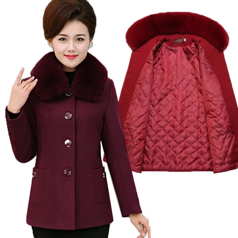 Mother Wear Wwoolen Coat Women Velvet Thick Middle-Aged And Elderly Women's Autumn And Winter Woolen Coats For The Elderly Kent Store