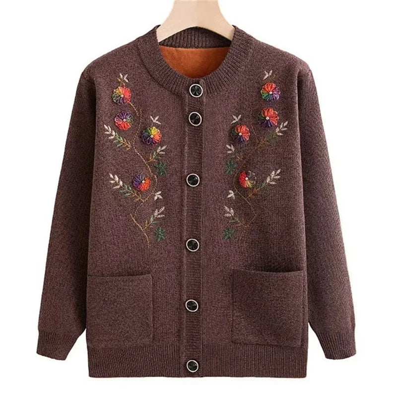 Women Long Sleeved Sweater Bottoming Shirt Grandma Cardigan Middle-aged and Elderly New Printed Spring Autumn Mother Wear Coat Kent Store