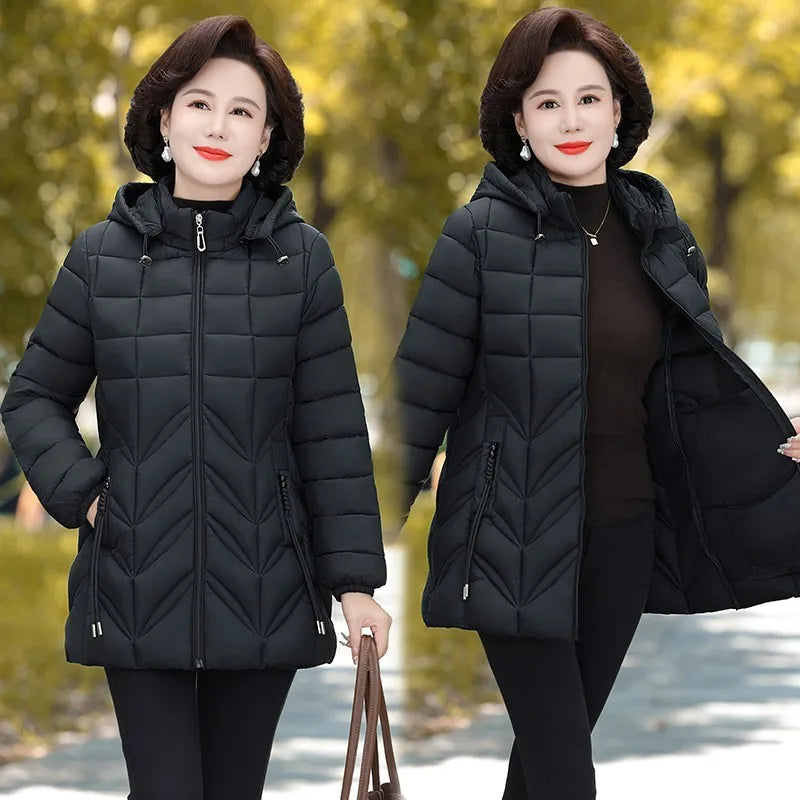 Women's Parkas 2024 New Winter Jacket Warm Hooded Down Padded Coat Mother Cotton Snow Wear Coats Kent Store