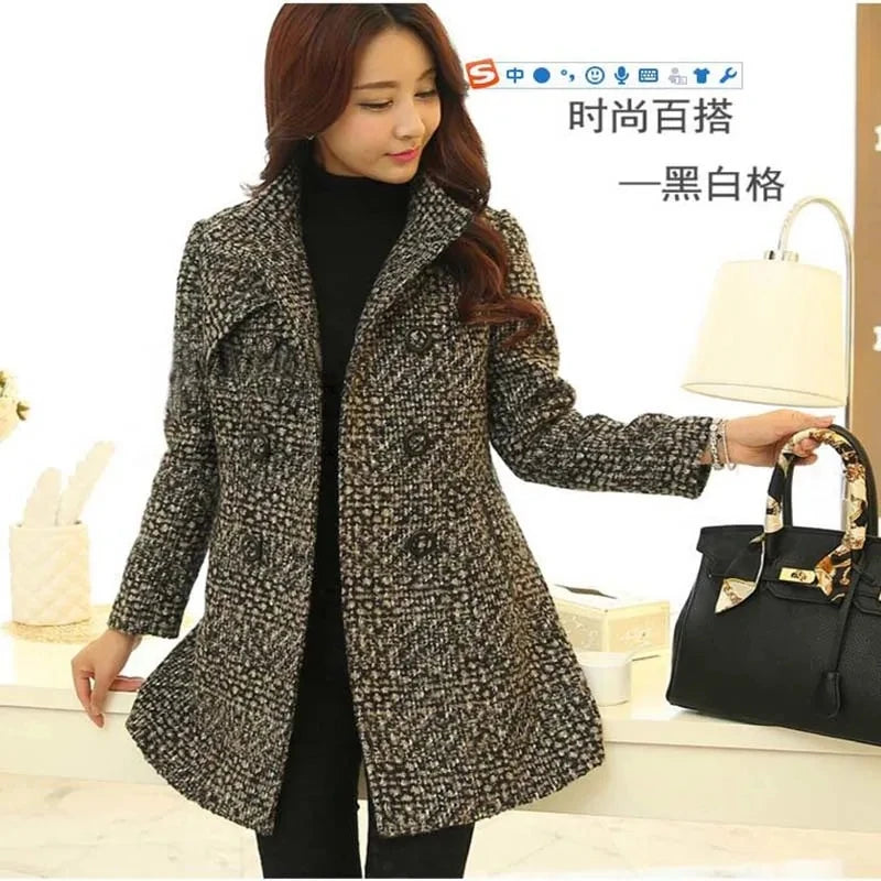 Women New Autumn Winter Mid-Length Fashion Woolen Jacket Female Middle-Aged Mother Wear Plaid Thicken Woolen Coat A977 Kent Store