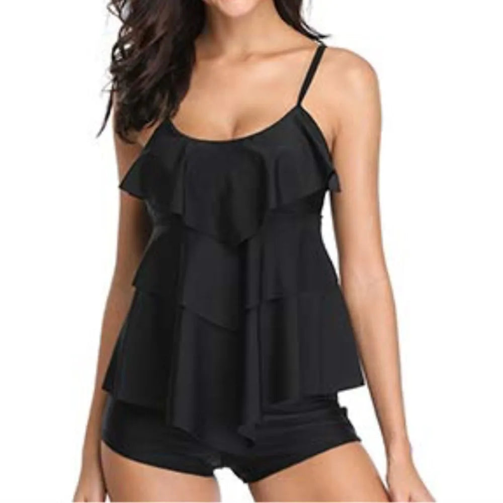 Woman Bikini Floral Print Tankini With Shorts High Waist Shorts Spaghetti Straps Swimwear Ruffle Trim Top Two Piece Swimsuit Kent Store