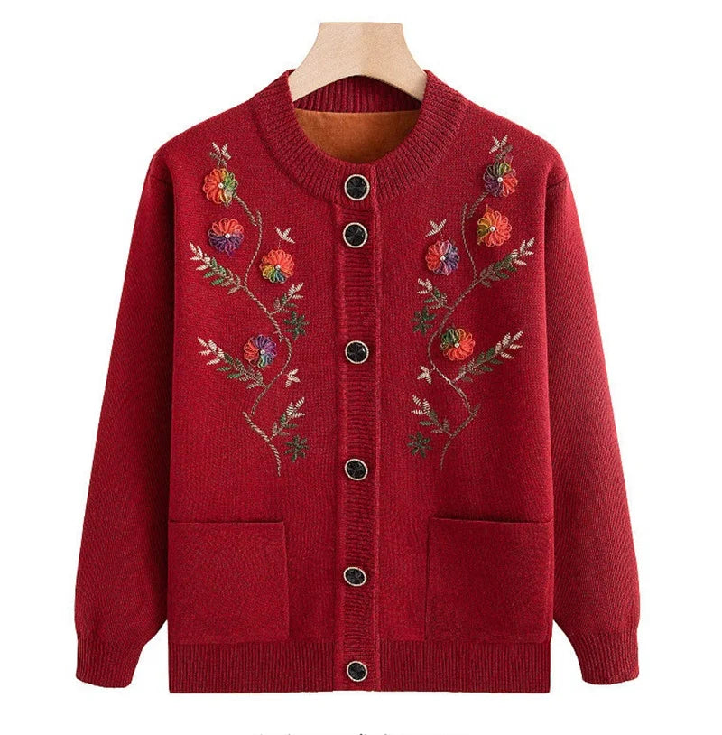 Women Long Sleeved Sweater Bottoming Shirt Grandma Cardigan Middle-aged and Elderly New Printed Spring Autumn Mother Wear Coat Kent Store