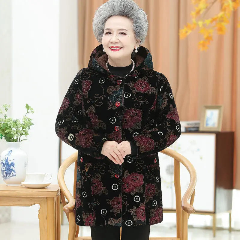 Grandma Wear Cotton-Padded Coat Middle-Aged Elderly Mother Winter Clothes Women Parkas Plus Velvet Thick Quilted Jacket XL-5XL Kent Store