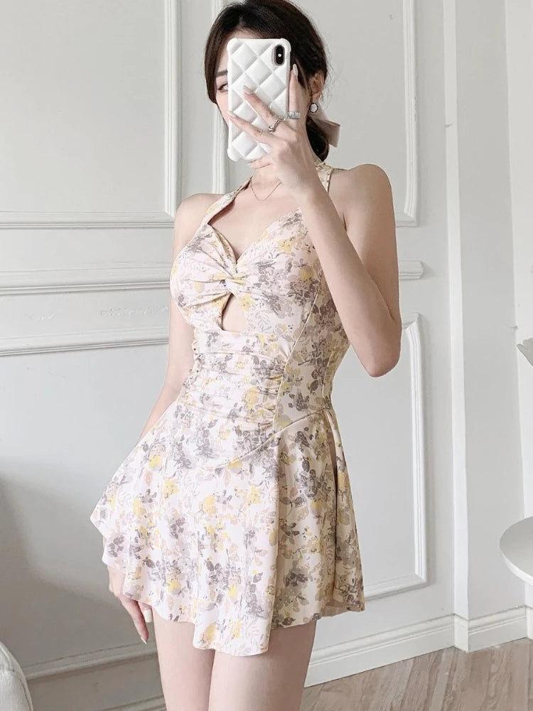 New Summer Floral Print Monokini Women Sexy Halter Dress Style Swimsuit Beach Vacation Bathing Suit Kent Store