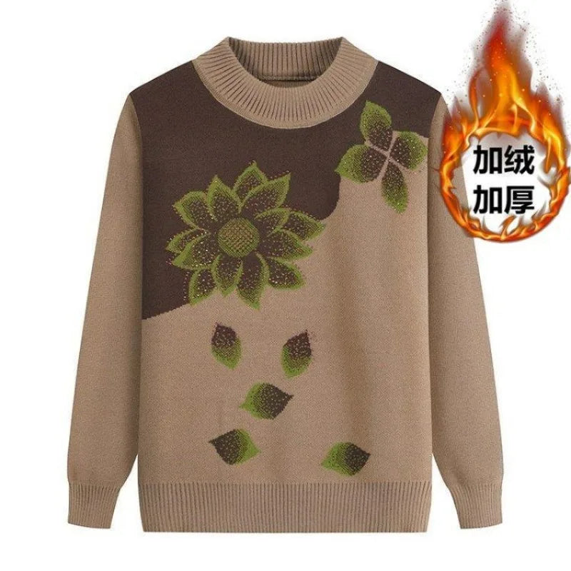 Middle-aged  Elderly Women's Autumn Winter Mothers Wear Long-sleeved Pullover Sweater Plus Velvet Thickened Kent Store