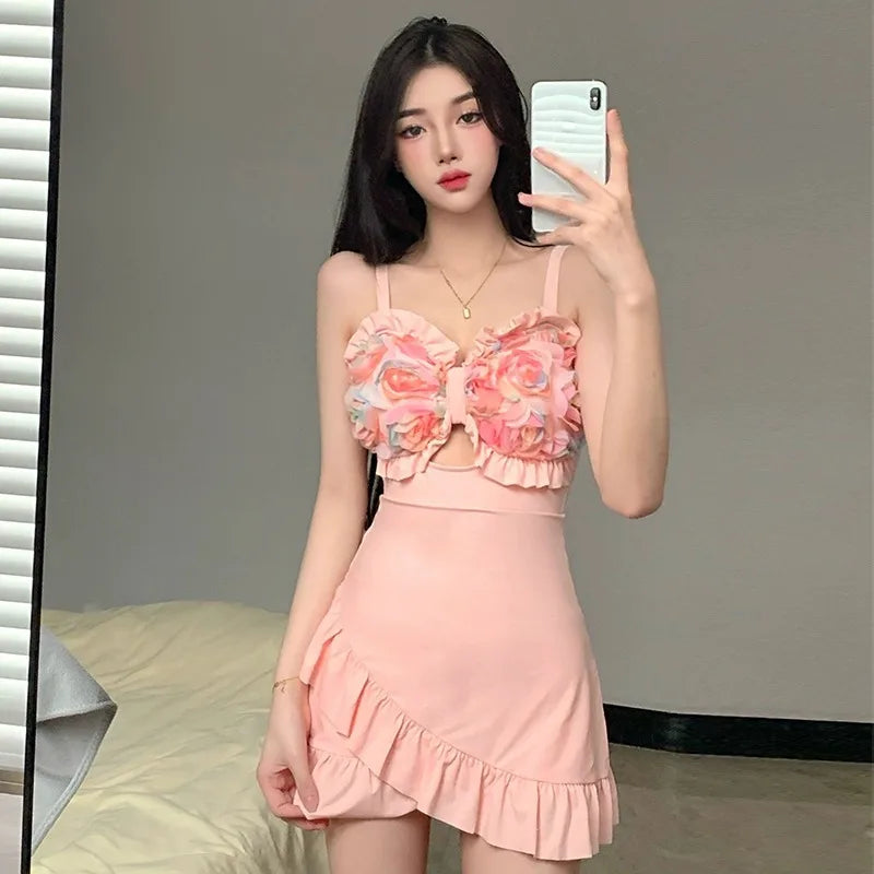 Women's 2026 New One Piece Skirted Swimsuit Slimming Modest Swimwear Vintage Beach Dress For Hot Spring Vacation Kent Store