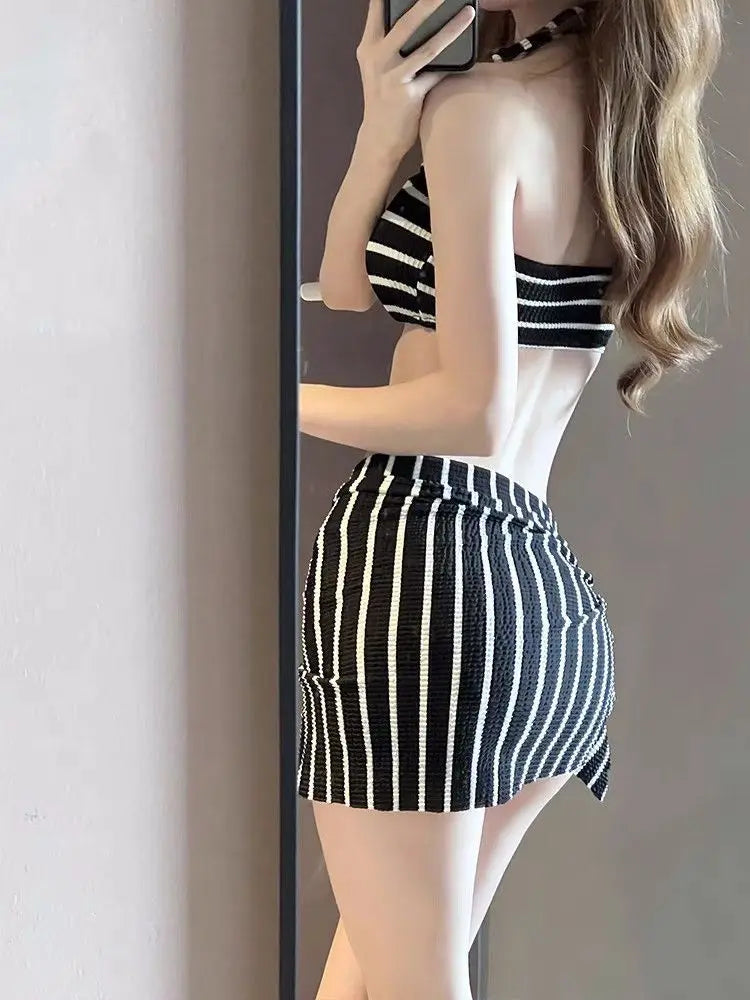 Womens Bathing Suit 2026 Summer Vacation Swimwear Stripe Two Piece Swimsuit Halter Neck Bikini Set Beachwear Female Kent Store