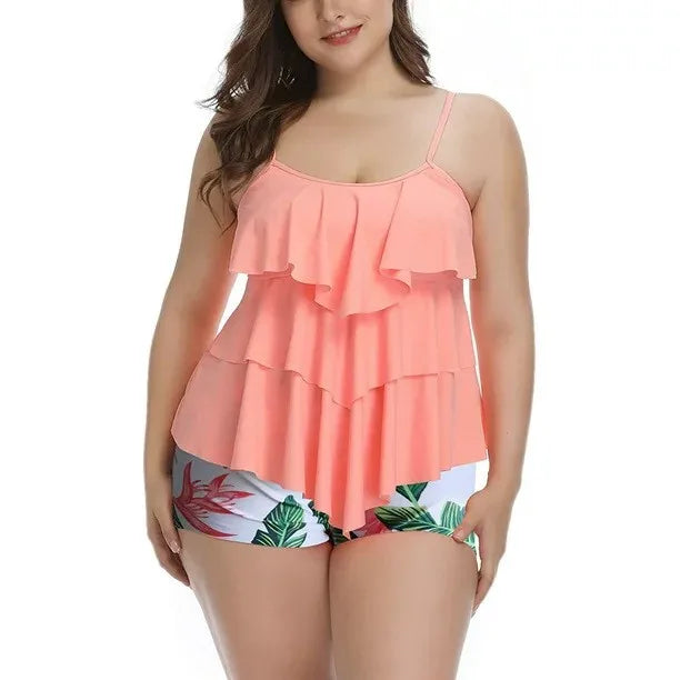 Women Swimwear Bikini Plus Size Bikinis Floral Print Swimsuit Spaghetti Strap Two Piece Swimsuit High Waist Shorts Woman Kent Store