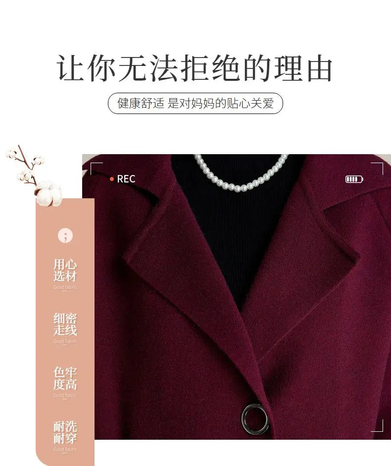 Middle Aged Plus Size Women's Clothing Mid Length Jacket Women's Mother Wearing Cardigans Stylish Outerwear Top Kent Store