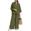 Women Loose Pant Sets Autumn V-Neck Long Sleeve Blouse & Wide Leg Pant 2 Piece Matching Sets ZANZEA Casual Daily Wear Co-ords Kent Store