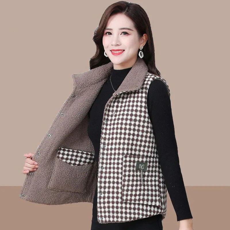 Fashion Mother Autumn Winter Thick Vest Short Style Two Sided Wear Particle Velvet Warm Tank Jacket Female Sleeveless Waistcoat Kent Store
