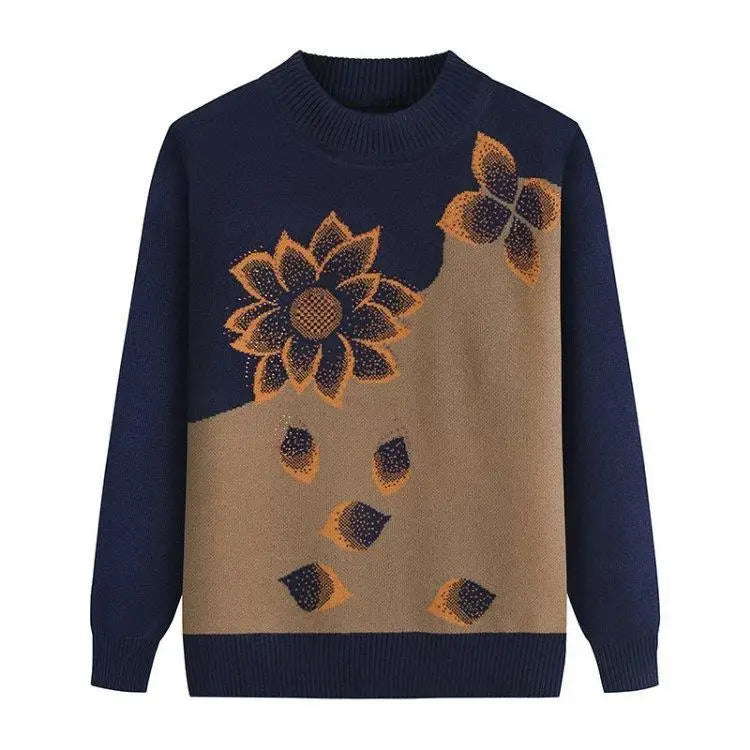 Middle-aged  Elderly Women's Autumn Winter Mothers Wear Long-sleeved Pullover Sweater Plus Velvet Thickened Kent Store