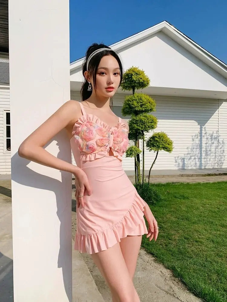 Women's 2026 New One Piece Skirted Swimsuit Slimming Modest Swimwear Vintage Beach Dress For Hot Spring Vacation Kent Store