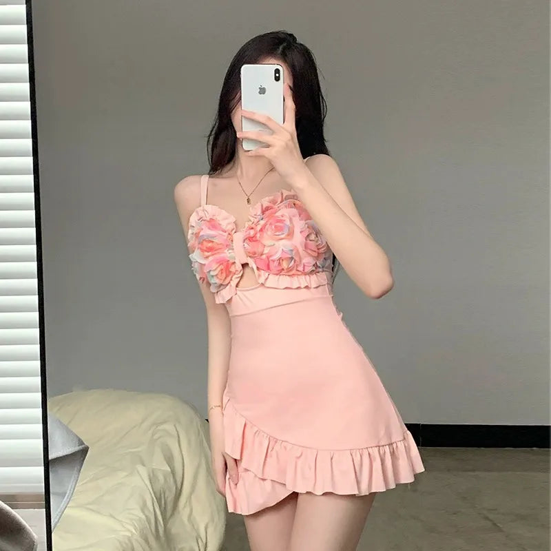 Women's 2026 New One Piece Skirted Swimsuit Slimming Modest Swimwear Vintage Beach Dress For Hot Spring Vacation Kent Store