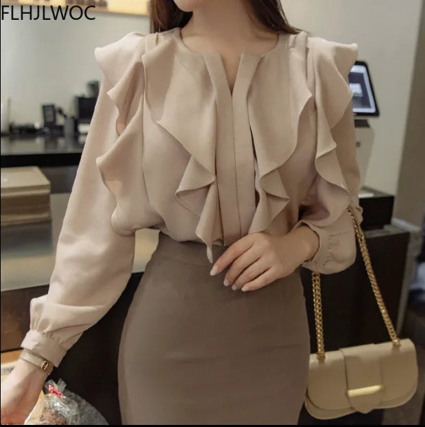 2021 Female Fashion Korea Chic Tops Blusas Women Long Sleeve Elegant Basic Wear Office Lady Work Bow Tie Shirt Blouses Kent Store
