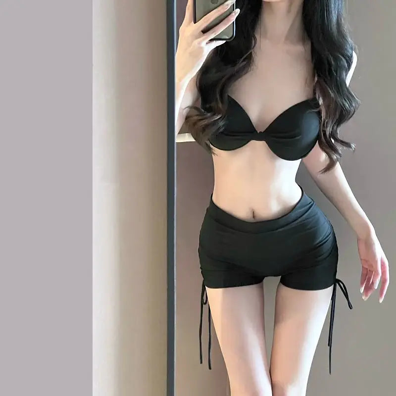 2026 New Women's Black Bikini Set Sexy Long Sleeve Cover Up Two Piece Swimsuit Elegant Beachwear Kent Store