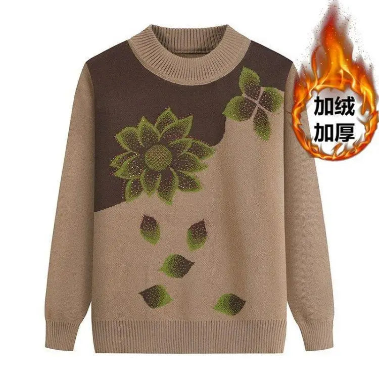 Middle-aged  Elderly Women's Autumn Winter Mothers Wear Long-sleeved Pullover Sweater Plus Velvet Thickened Kent Store