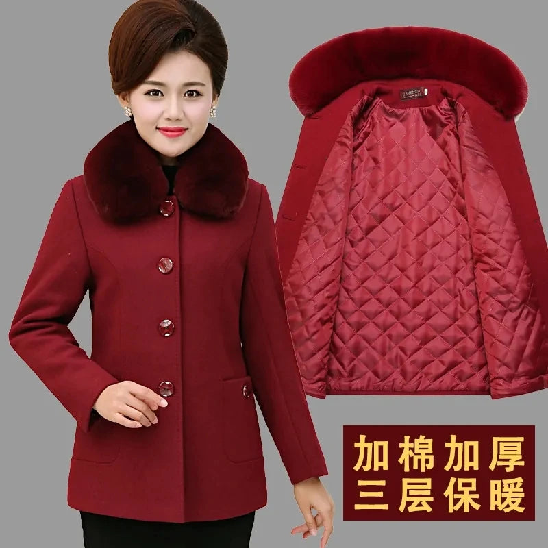 Mother Wear Wwoolen Coat Women Velvet Thick Middle-Aged And Elderly Women's Autumn And Winter Woolen Coats For The Elderly Kent Store